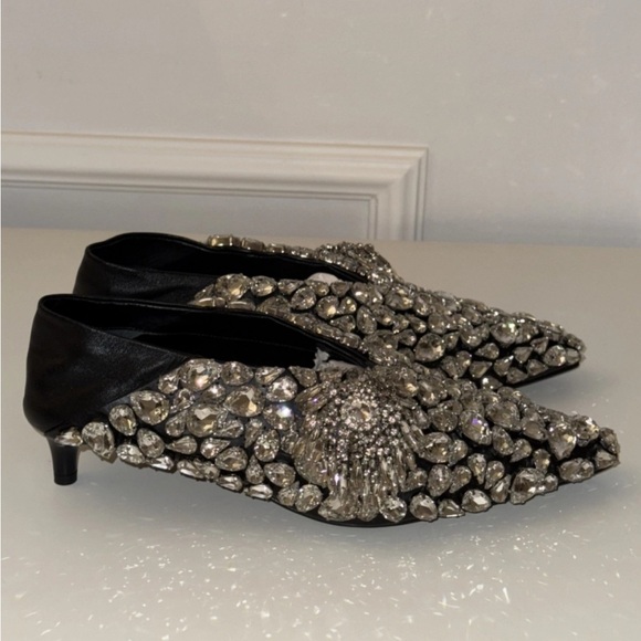 Jil Sander Shoes - JIL SANDER RARE LEATHER CRYSTAL KITTEN HEELS SZ 36